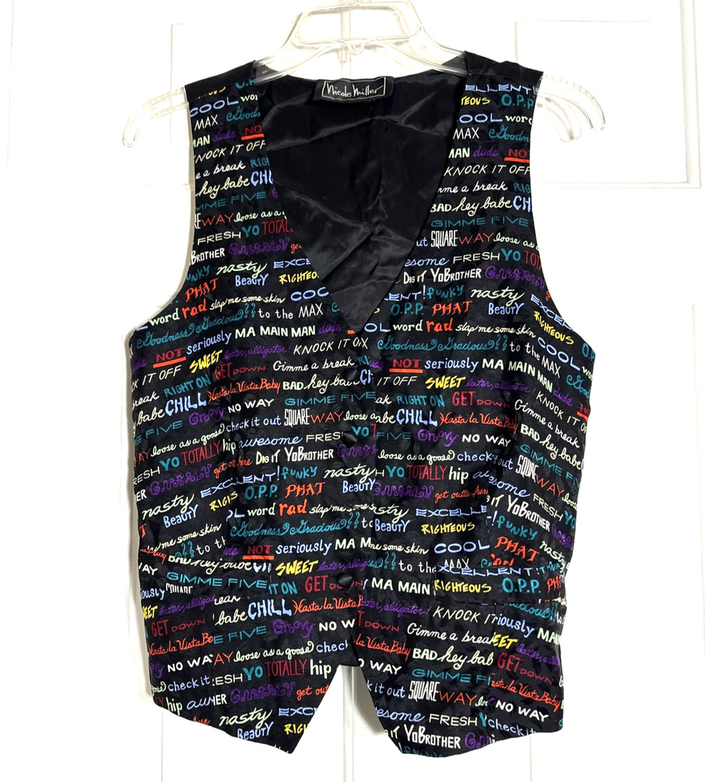 Vintage 90's Nicole Miller Silk Vest Slang & Throwback Pop-culture Catchphrases